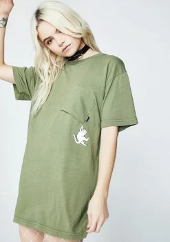 RIPNDIP Tops Olive Hang In There Pocket Tee