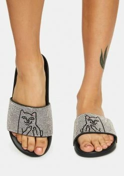 RIPNDIP Black Rhinestone Lord Nermal Slides Sandals