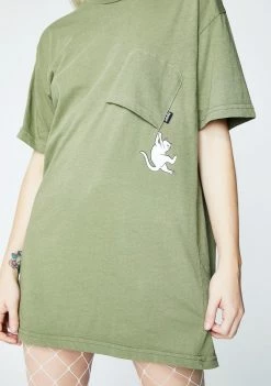 RIPNDIP Tops Olive Hang In There Pocket Tee
