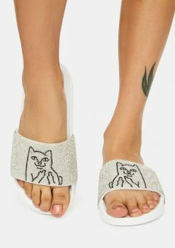 RIPNDIP White Rhinestone Lord Nermal Slides