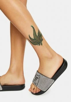 RIPNDIP Black Rhinestone Lord Nermal Slides Sandals