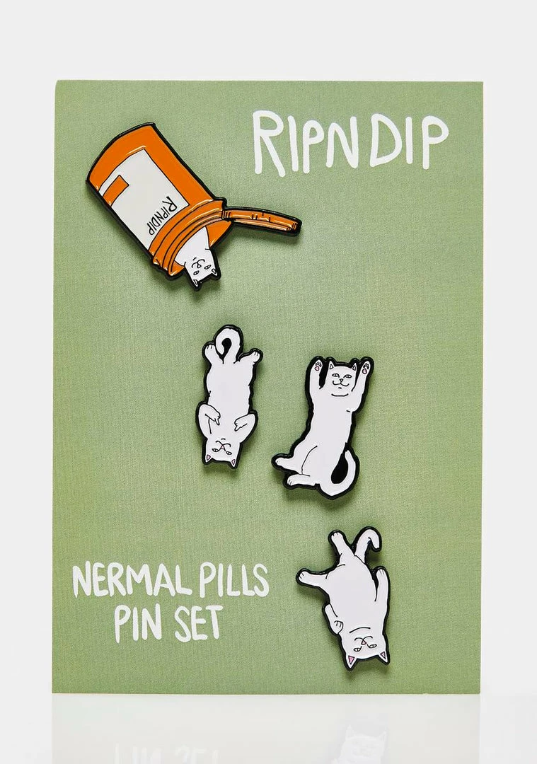 Wholesale ❤️ RIPNDIP Nermal Pills Pin Pack Pins & Patches 🤩 3 RIPNDIP Nermal Pills Pin Pack Pins & Patches